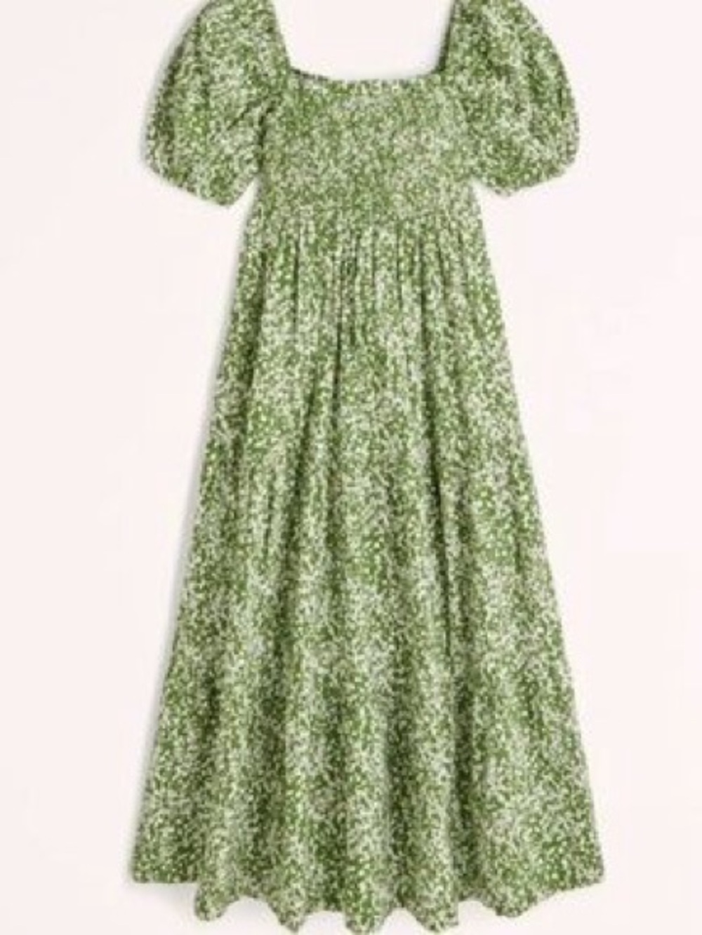 Abercrombie & Fitch Green Printed Linen Blend Puff Sleeve Dress - Picture 2 of 7